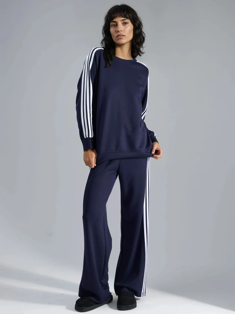 HICCUP Modal Touch Striped Crew Neck Sweatshirt & Straight Leg Pants Two-Piece Set Bersan Collection